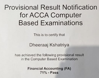 Dheeraaj Kshatriya — Financial Accounting ACCA result