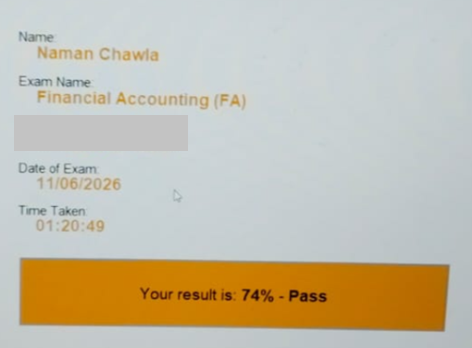 Naman Chawla — Financial Accounting ACCA result