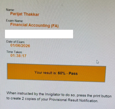 Parijat Thakkar — Financial Accounting ACCA result