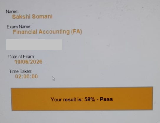 Sakshi Somani — Financial Accounting ACCA result